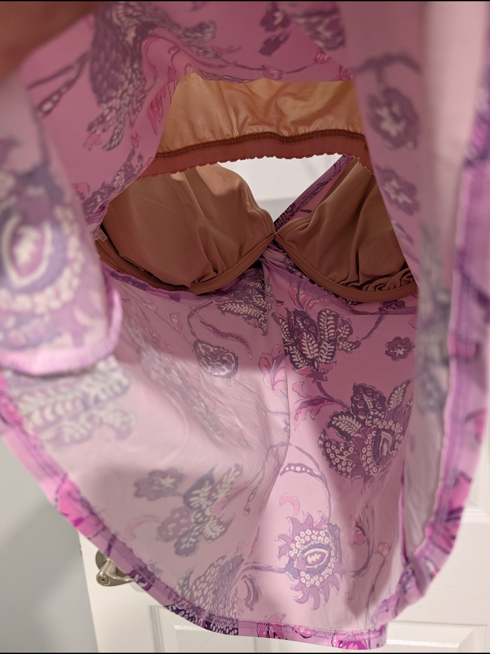 Lands' End Purple & Pink Floral Twist-Front Tankini Swim Top in Size 18 - Picture 9 of 12